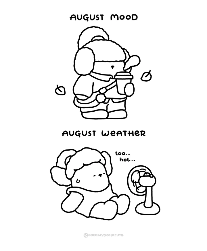 An August mood and weather coloring page